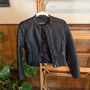 Lapis Quilted Black Leather Jacket